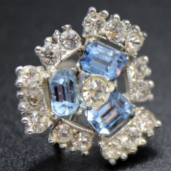 Vintage 1920s Henry Bogoff Clear & Topaz Rhinestone Screw Back Earrings Pair - Picture 2 of 4